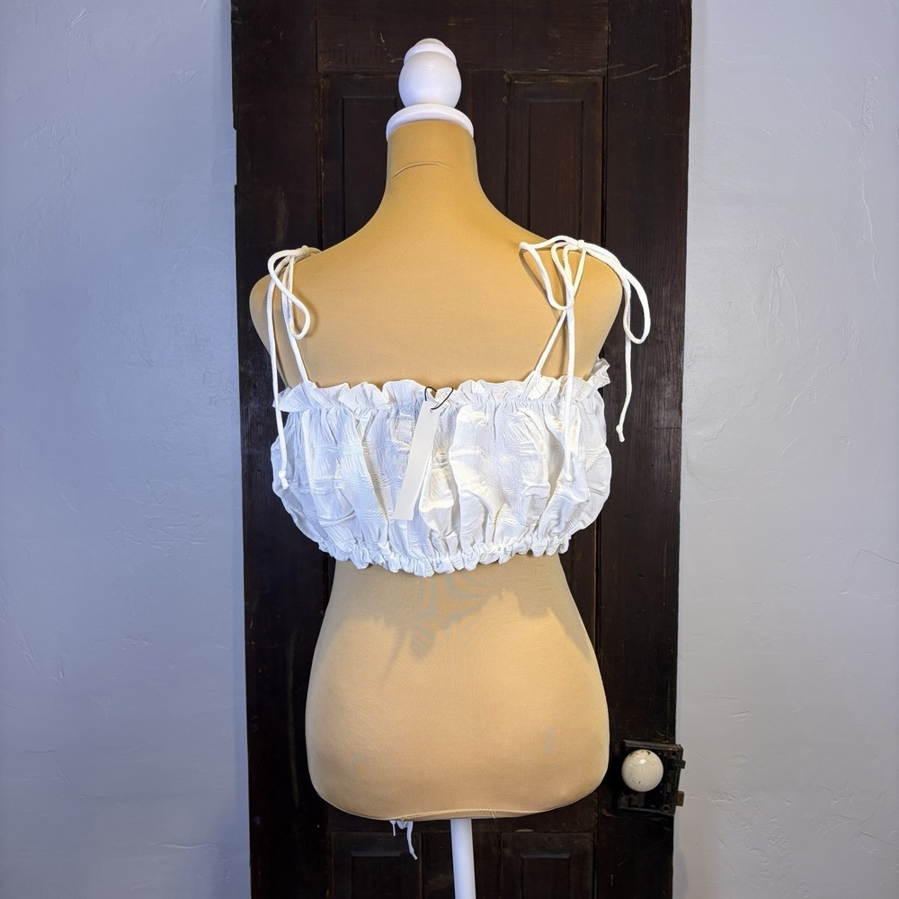 Brand New PaperMoon Woman's Smocked Crop Top Size L White Coquette Cottagecore‎ - Picture 3 of 9